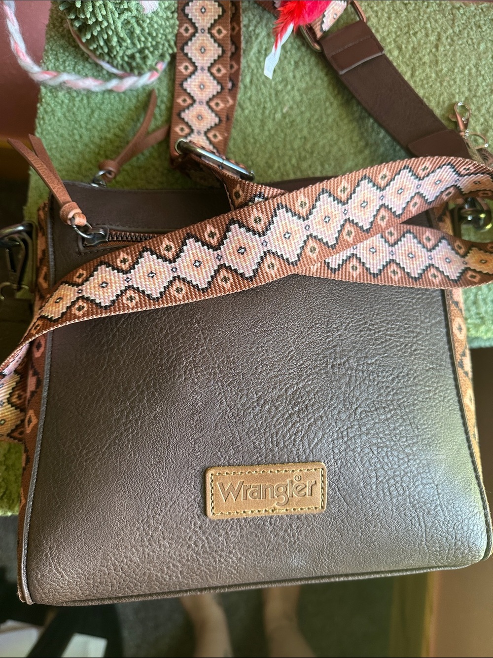 Wrangler Aztec Crossbody Purse with Guitar Strap and Matching Wallet Set - Picture 8 of 12